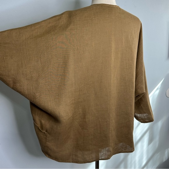 The Heavy Linen Maybe Wrap Collection Lightweight Open Jacket In Ginger M/L - Picture 8 of 12